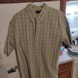 Dockers Plad Green Casual Short-Sleeved Shirt Stain Defender No Wrinkles